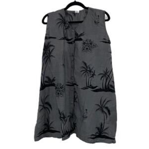 Womens Rima Beachwear Gray Tropical Button Up Tunic Top Cover Up Dress Size M